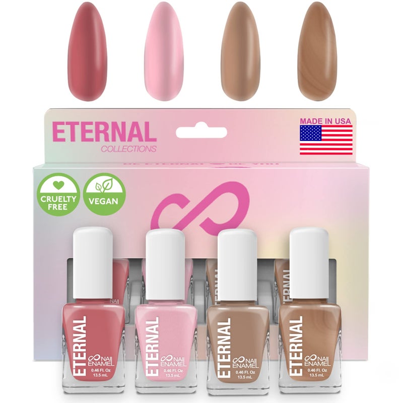 Eternal Nude Nail Polish Set for Women NUDE ROSE GOLD  Brown Nail Polish Set for Girls  Lasting  Quick Dry Fingernail Polish Kit for Home DIY Manicure  Pedicure  Made in USA 135mL Set of 4